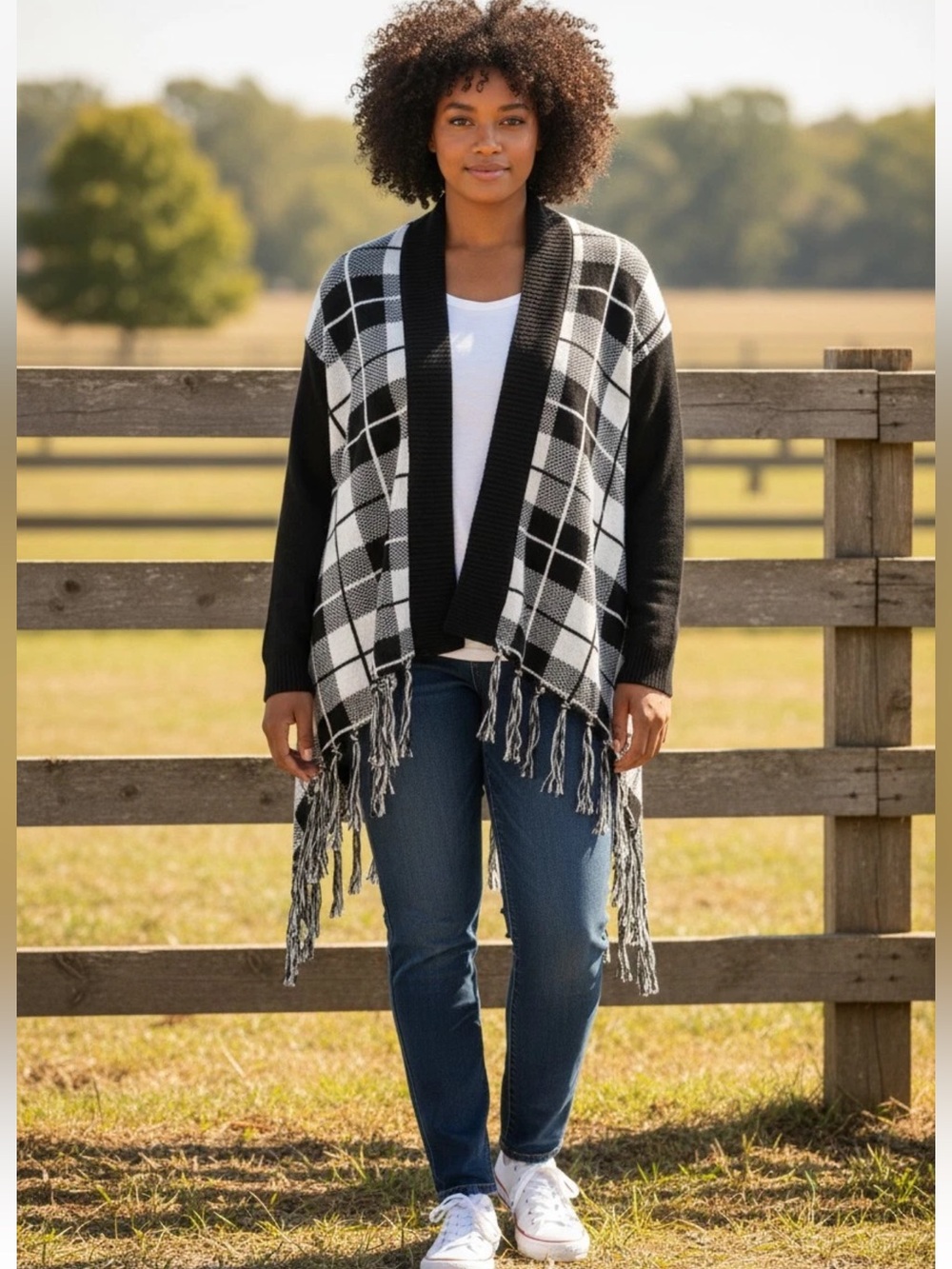 Faded Glory Plaid Fringe Cardigan!